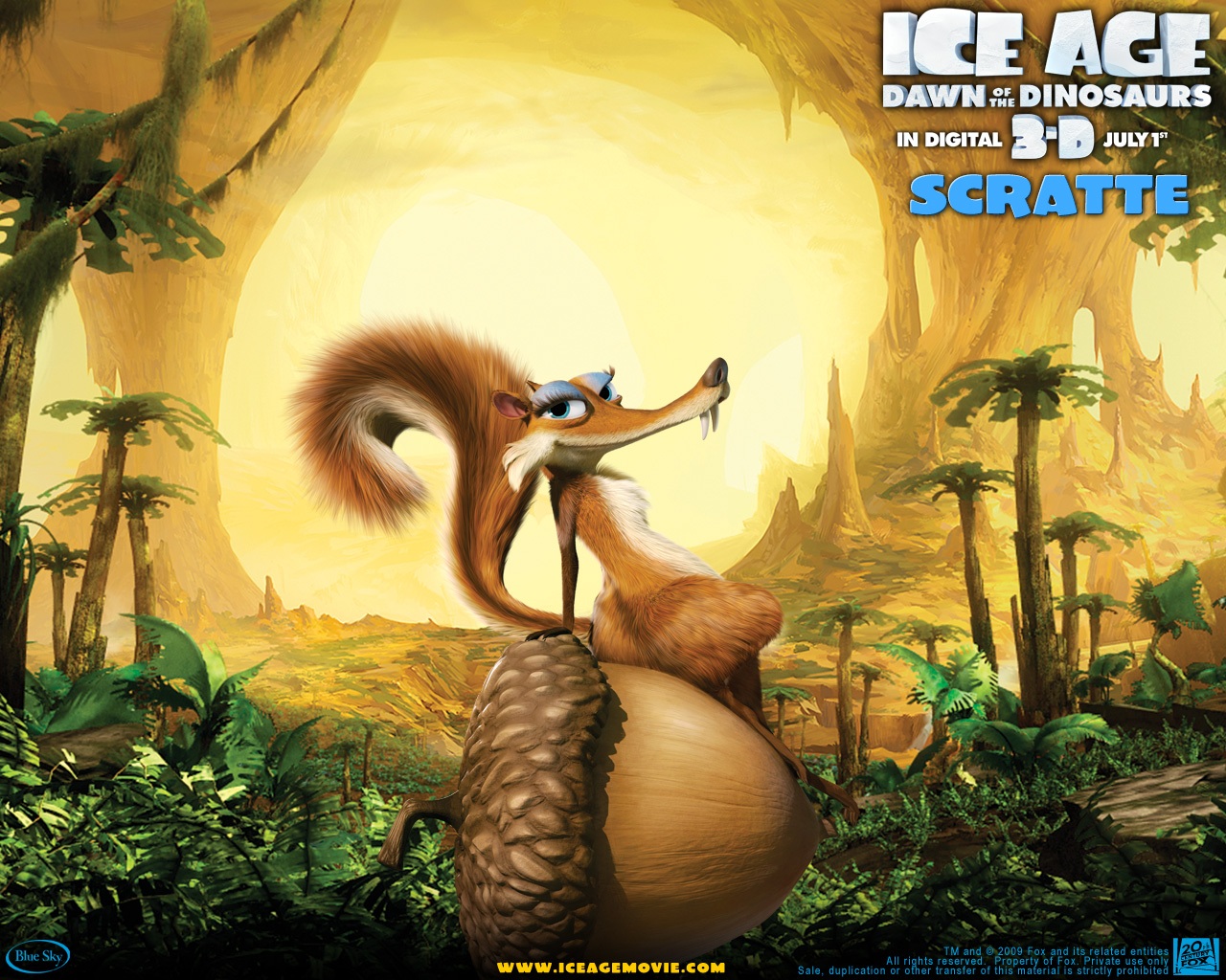 3d обои Ледниковый период 3, Ice age down of the dinosaurs in digital 3d july 1 SCRATTE Белка сидит на орехе  белки # 20891