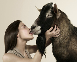 3d обои Любовь зла.. (Девушка целуется с козлом с языком)  козлы
