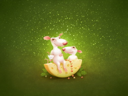 3d обои Праздник обжорства (мышки наслаждаются краюхой сыра, запивая это яство коктейлем)  мыши