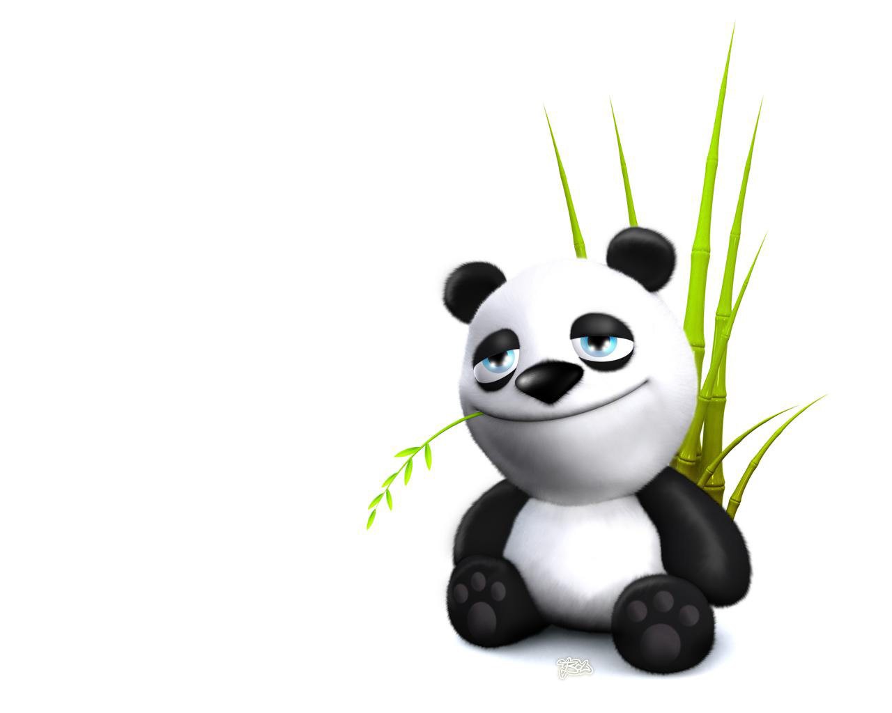 3d обои Прикольная панда (бамбуковый медведь) меланхолично жуёт побеги молодого бамбука  минимализм # 54722