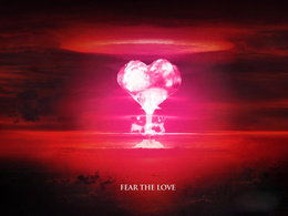 3d обои Ядерный взрыв розового цвета, огромное огненное сердце, Fear the love  сюрреализм