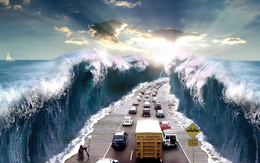 3d обои Моисей пропускает машины через океан  сюрреализм