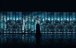 3d обои Бэтмен смотрит из окна на вечернюю америку  1440х900