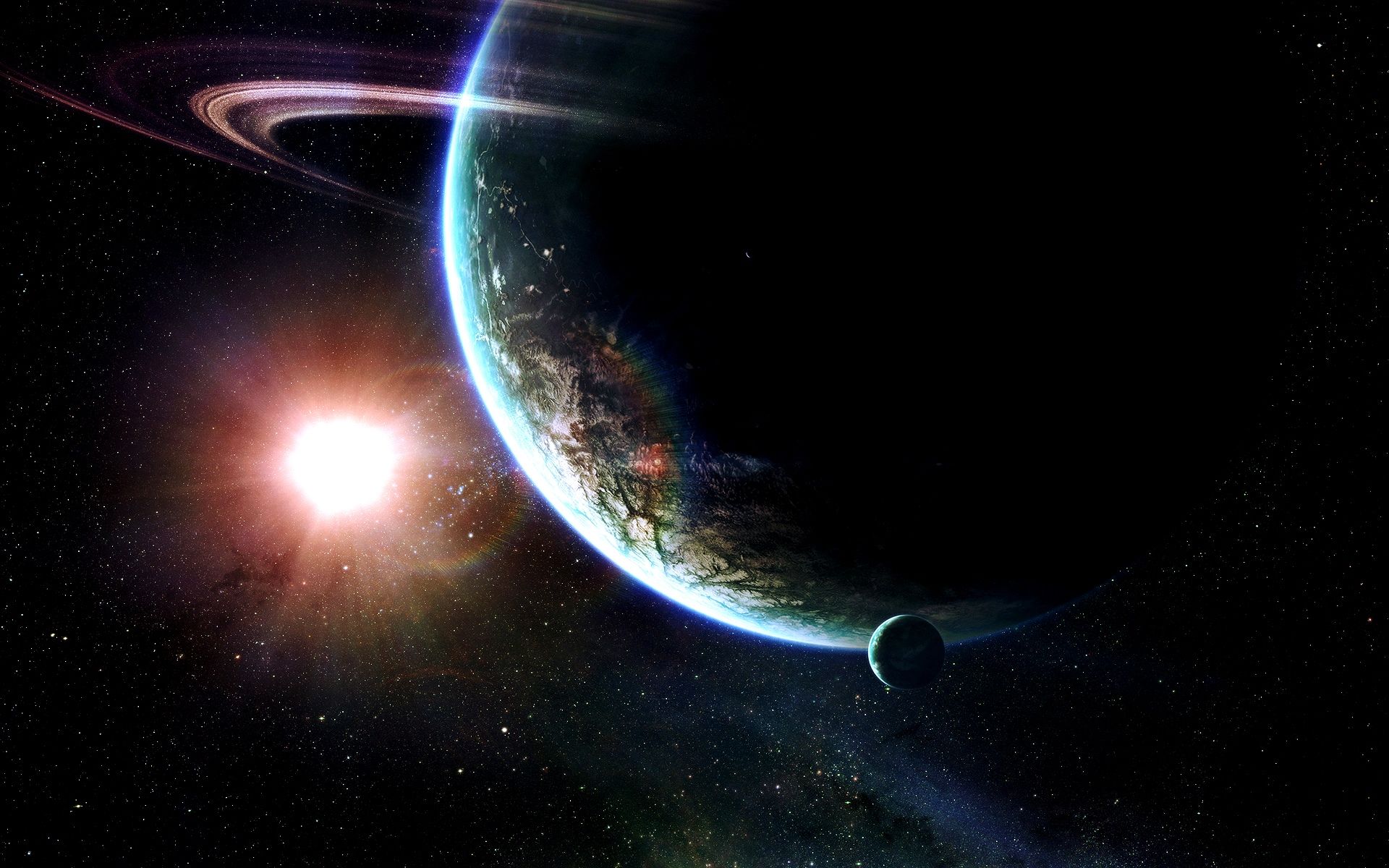 3d обои Планета земля(наверно), на заднем плане видим солнце  космос # 45489