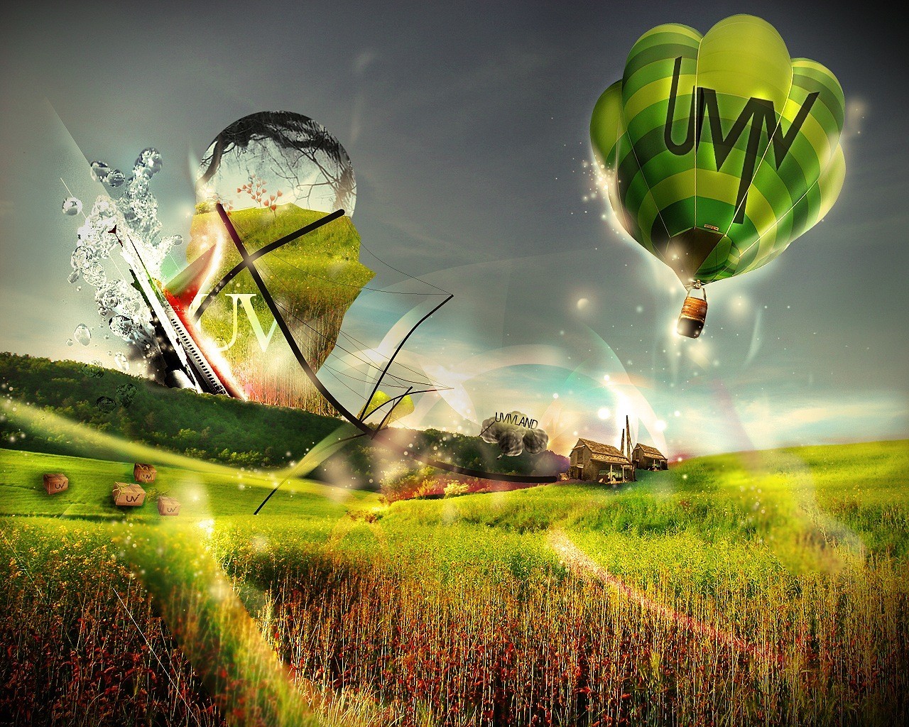 3d обои Воздушные шары на природе (Uvivland )  воздушные шары # 23502