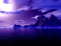 3d обои Магическая синяя ночь скалы и облака  солнце