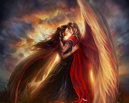3d обои Ангел обнимает принцессу  любовь