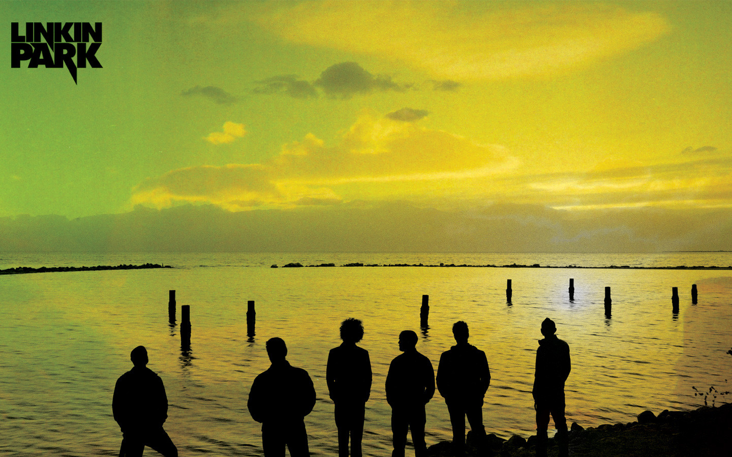 3d обои Linkin park на фоне заката на море  музыка # 59435