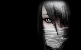 3d обои Черноволосая девушка с черными глазами и закрытым лицом  1440х900