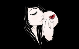 3d обои Бабочка на плече очаровательной девушки  насекомые