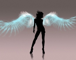 3d обои Тень ангела с неоновыми крыльями  ангелы