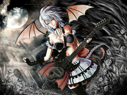 3d обои Аниме демон с гитарой, рок звезда  черепа