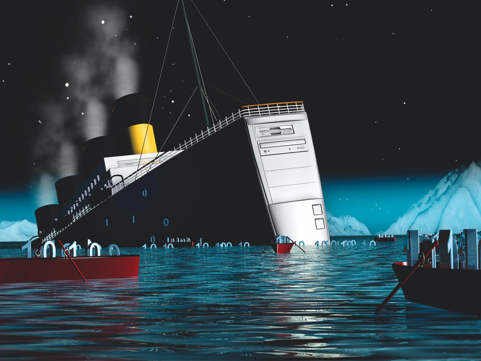 3d обои Системный блок-Титаник тонет в море двоичной системы  техника # 83203