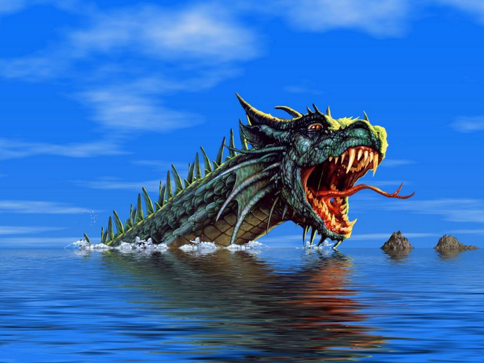 3d обои дракон вынырнул из воды  монстры # 55662