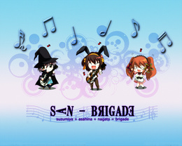 3d обои San Brigade/ Suzumiya + Asahina + Nagato = brigade  музыка
