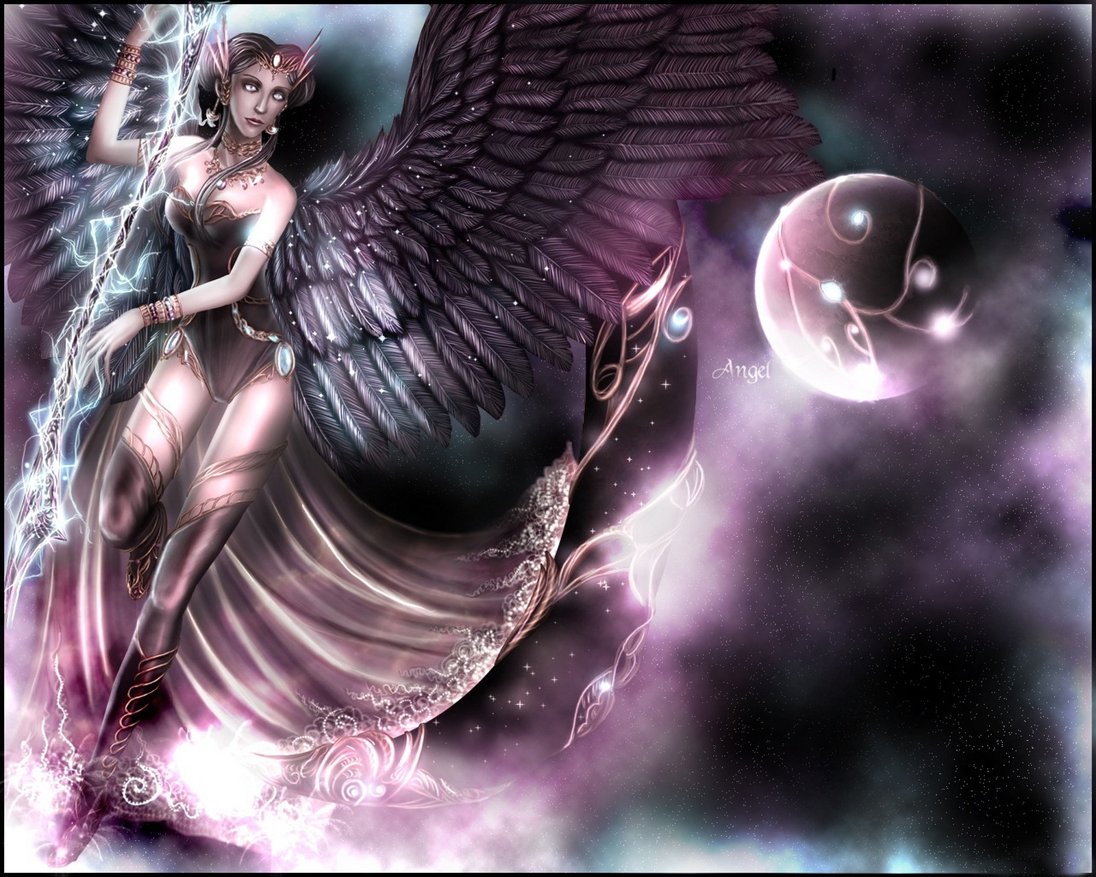 3d обои Ангел с огромными крыльями в космосе (Angel)  ангелы # 19475