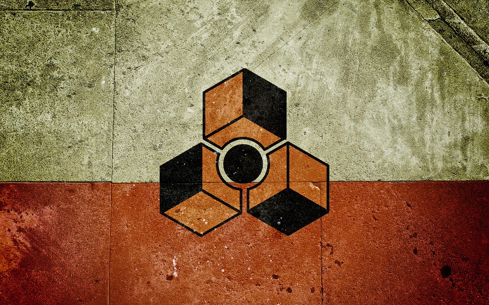3d обои Логотип программы для создания музыки «Reason» нарисованный на стене, три куба и круг  знаки # 41331