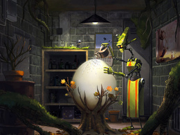 3d обои Робот выращивает в подвале огромное яйцо  листья