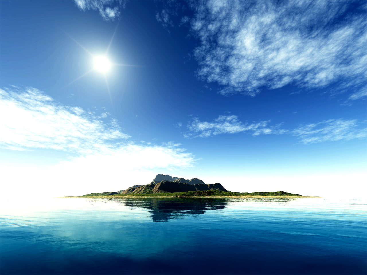 3d обои Одинокий остров посреди чистого синего моря  лето # 50633