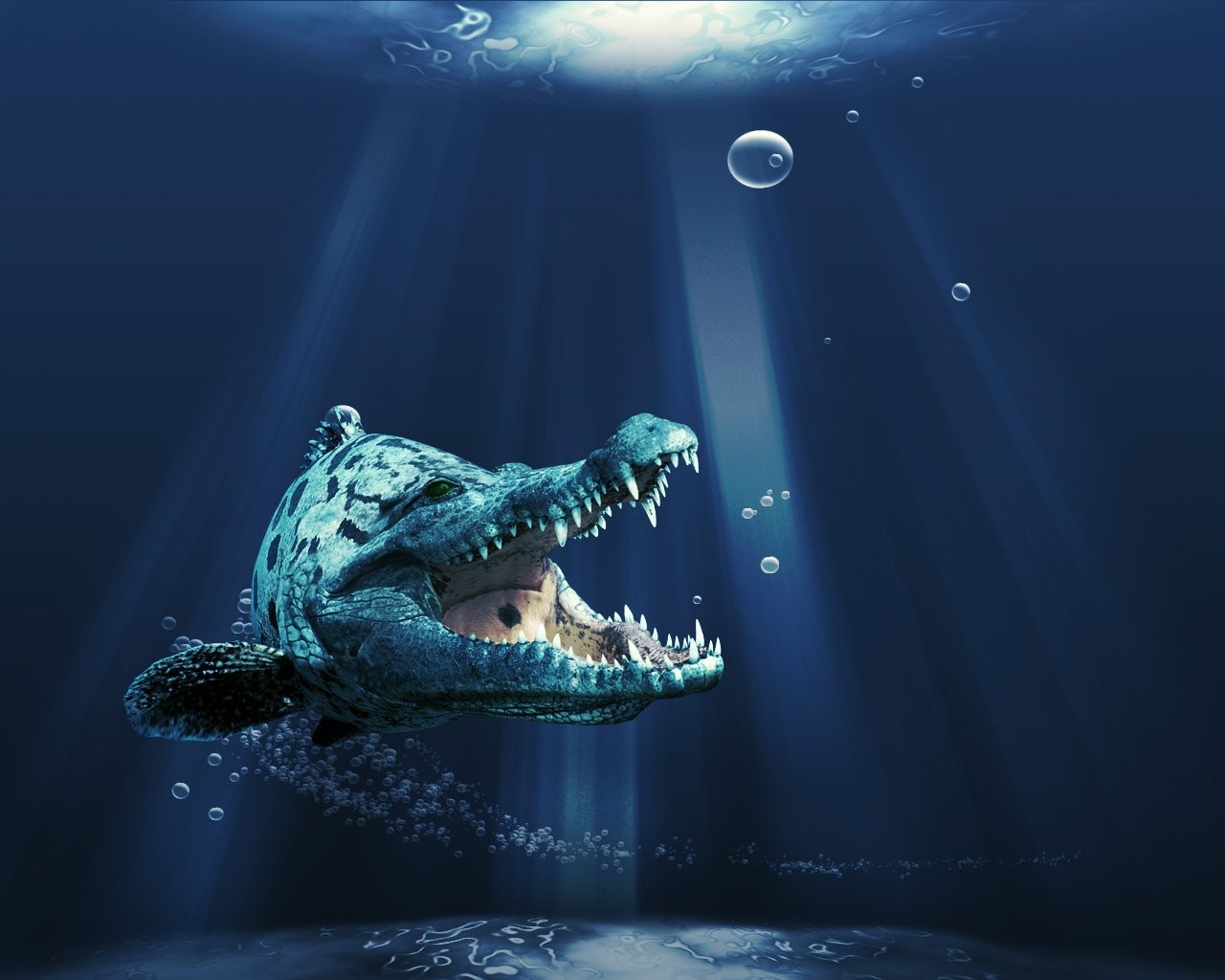 3d обои Подводный мир-то ли щука, то ли крокодил  рыбы # 79511