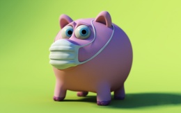 3d обои На тему свиного гриппа-свинья в маске  свиньи
