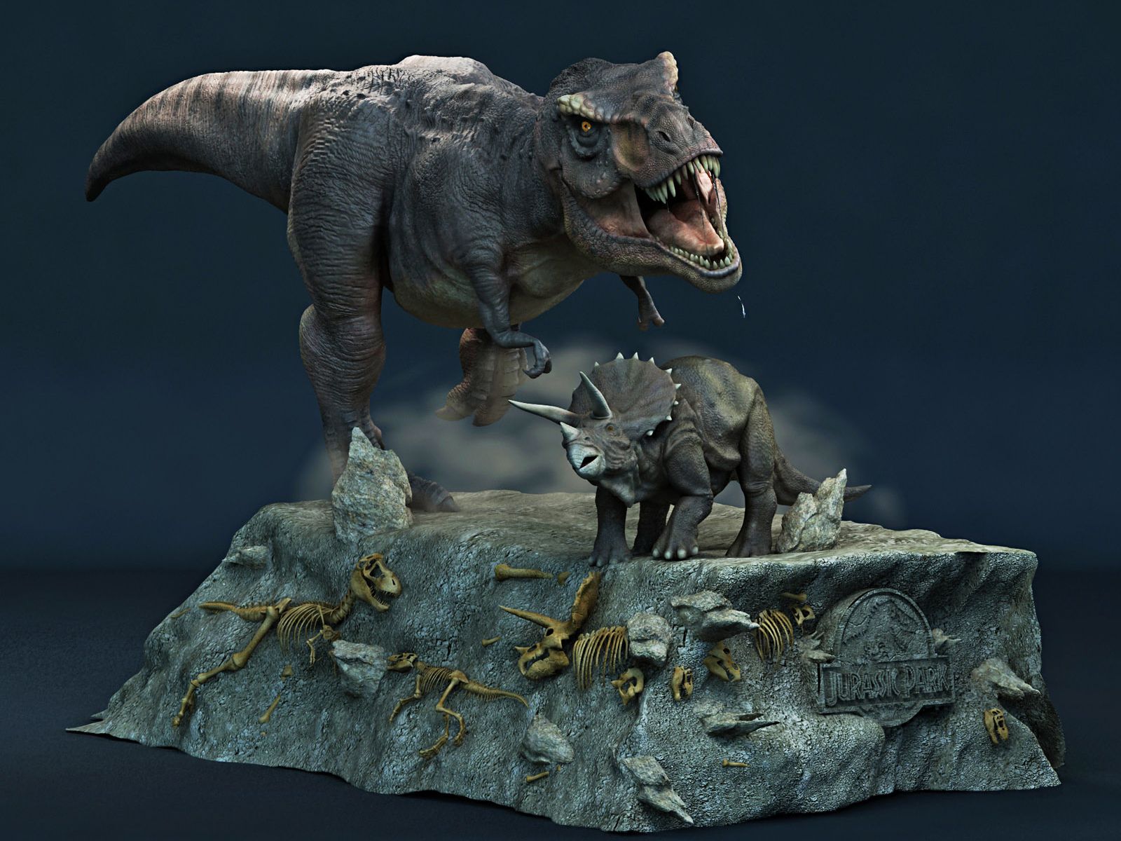 3d обои Jurassic Park Монумент с динозаврами, останки  динозавры # 34262
