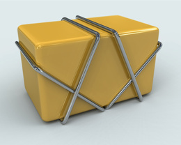 3d обои Желтый параллелепипед с железными скобами  абстракция
