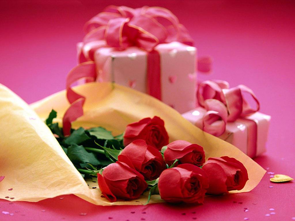 3d обои Подарок и цветы  сердечки # 79954