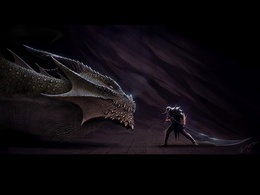 3d обои Парень с огромным мечем собрался драться с драконом  драконы