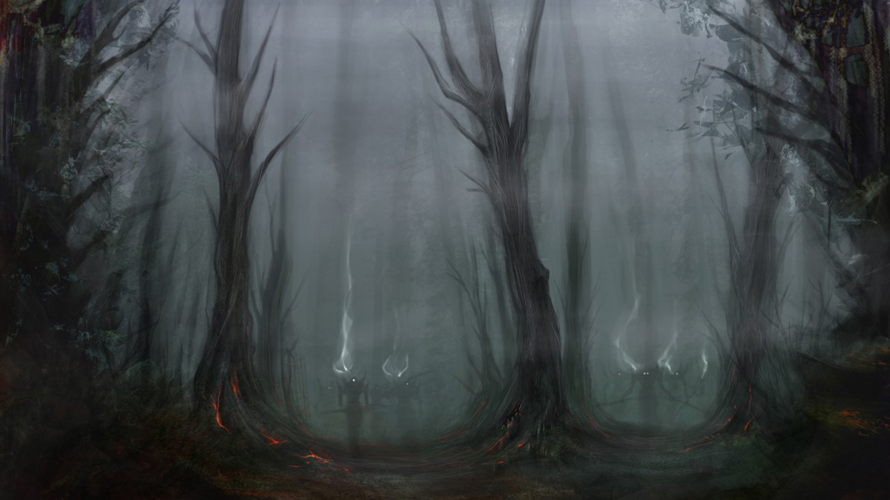 3d обои Из темного леса надвигаются злобные призраки  дым # 36204