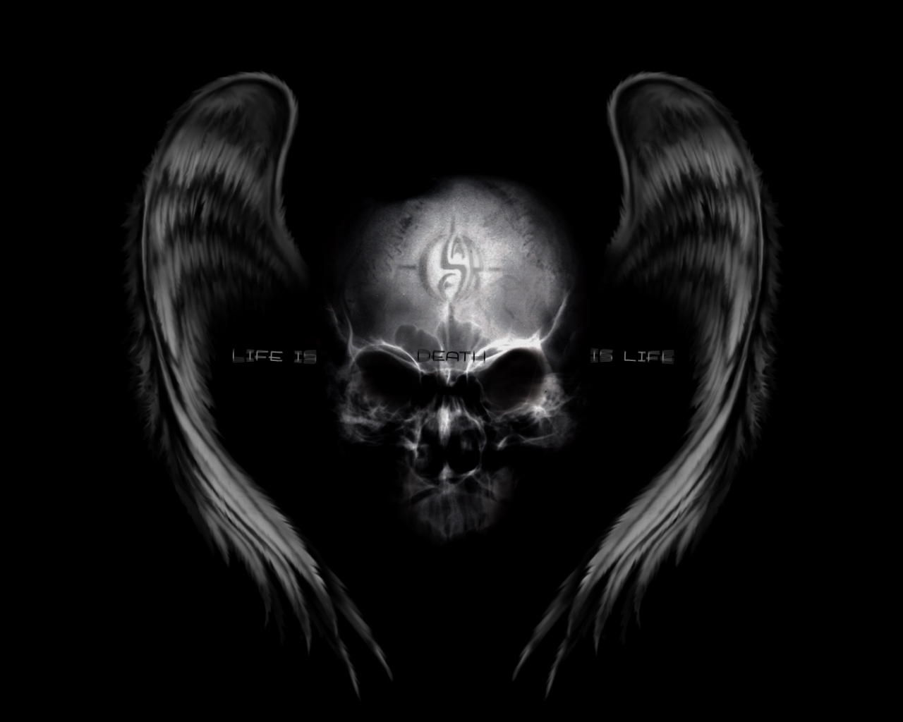 3d обои Life is Death is Life крылатый череп  готические # 26151