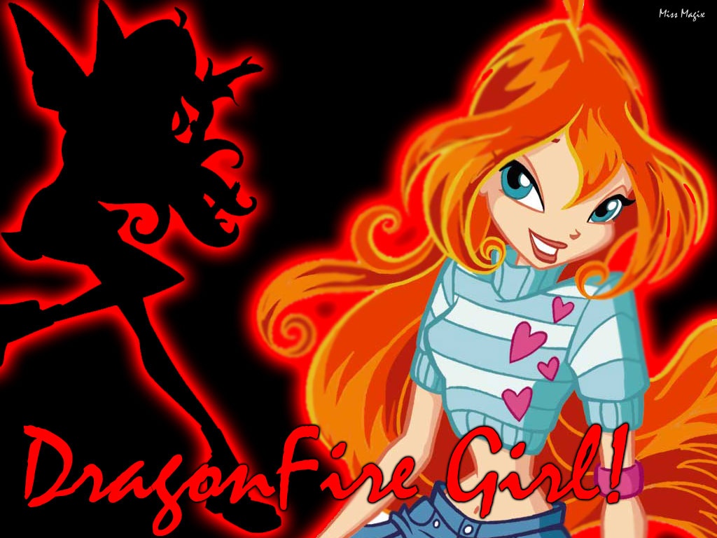 3d обои Dragon Fire girl  мультики # 59664