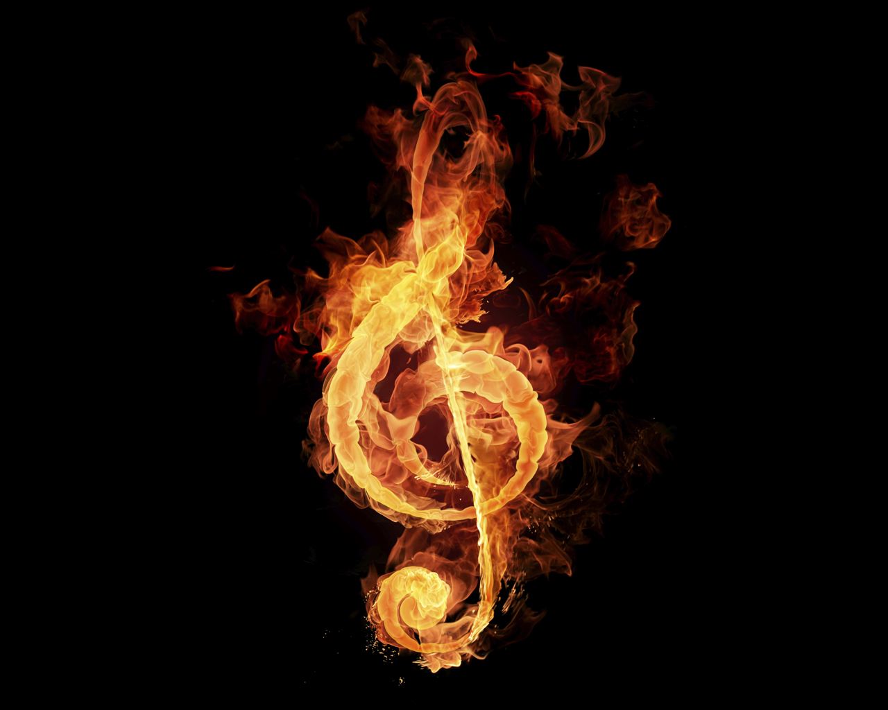 3d обои Огненный скрипичный ключ  музыка # 59386