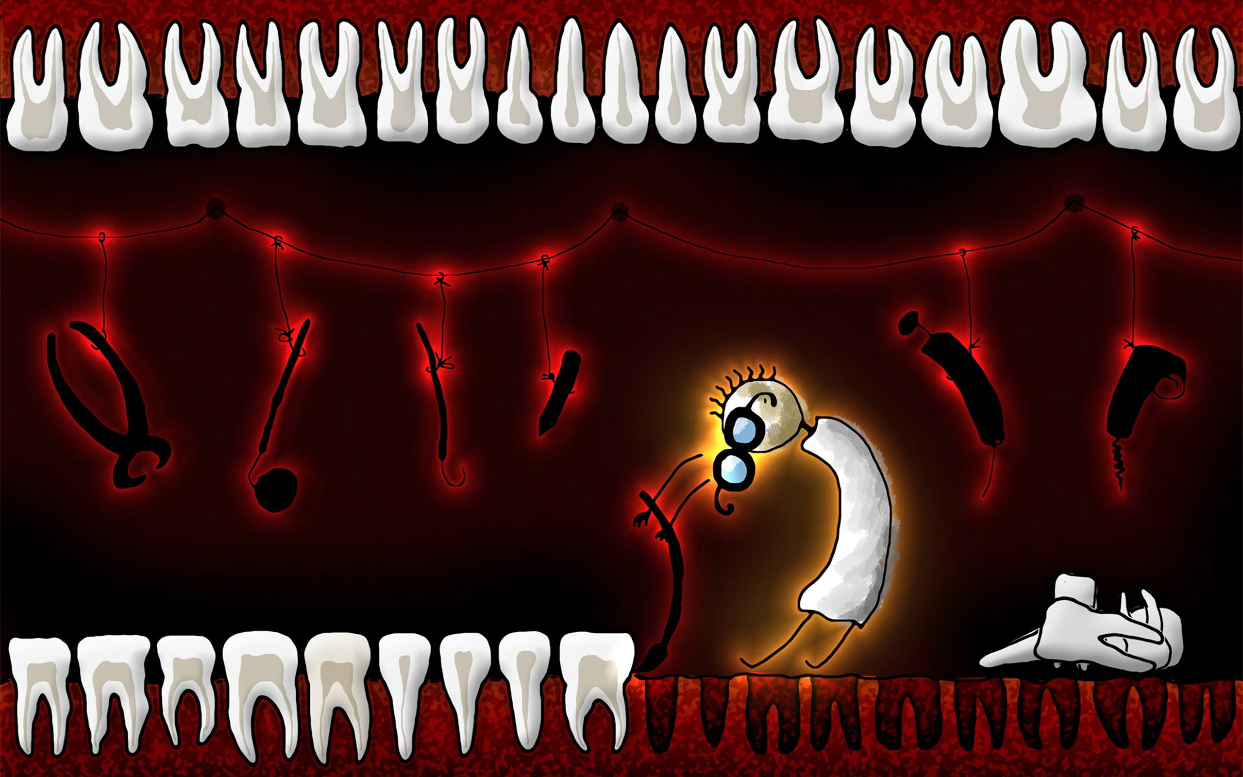 3d обои Зубной садист выдирает зубы страшными инструментами  медицина # 53416