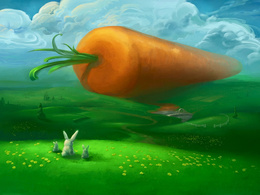 3d обои Три зайца смотрят на огромную морковку  сюрреализм
