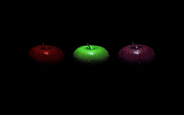 3d обои Три яблока разных цветов  капли