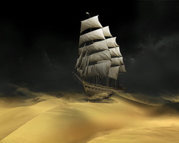 3d обои Корабль в песках  сюрреализм