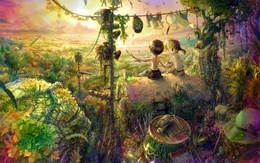 3d обои Мальчик и девочка живут посреди джунглей  любовь