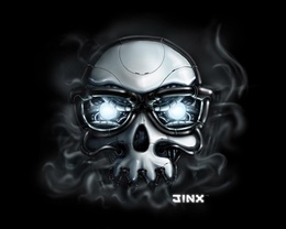 3d обои Дымящийся череп  в очках (JiNX team)  черепа