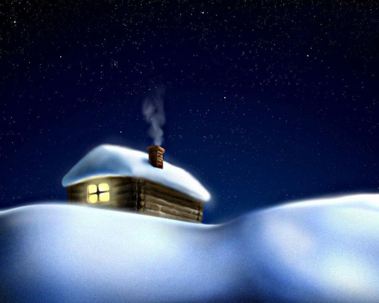 3d обои Сказочный домик, как на рождественской открытке  дым # 36194