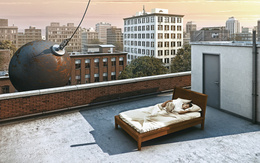 3d обои Мужчина спит на крыше в то время как дом собираются сносить  смешные