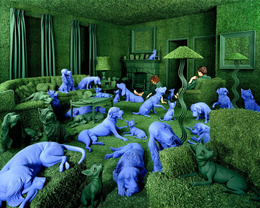 3d обои Какие-то галлюцинации-в зелёной комнате разлеглись синие собаки  ретушь