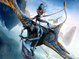 3d обои Эскиз воздушный бой Жители Пандоры на драконах против Землян на летающих крепостях для фильма «Аватар»  кино