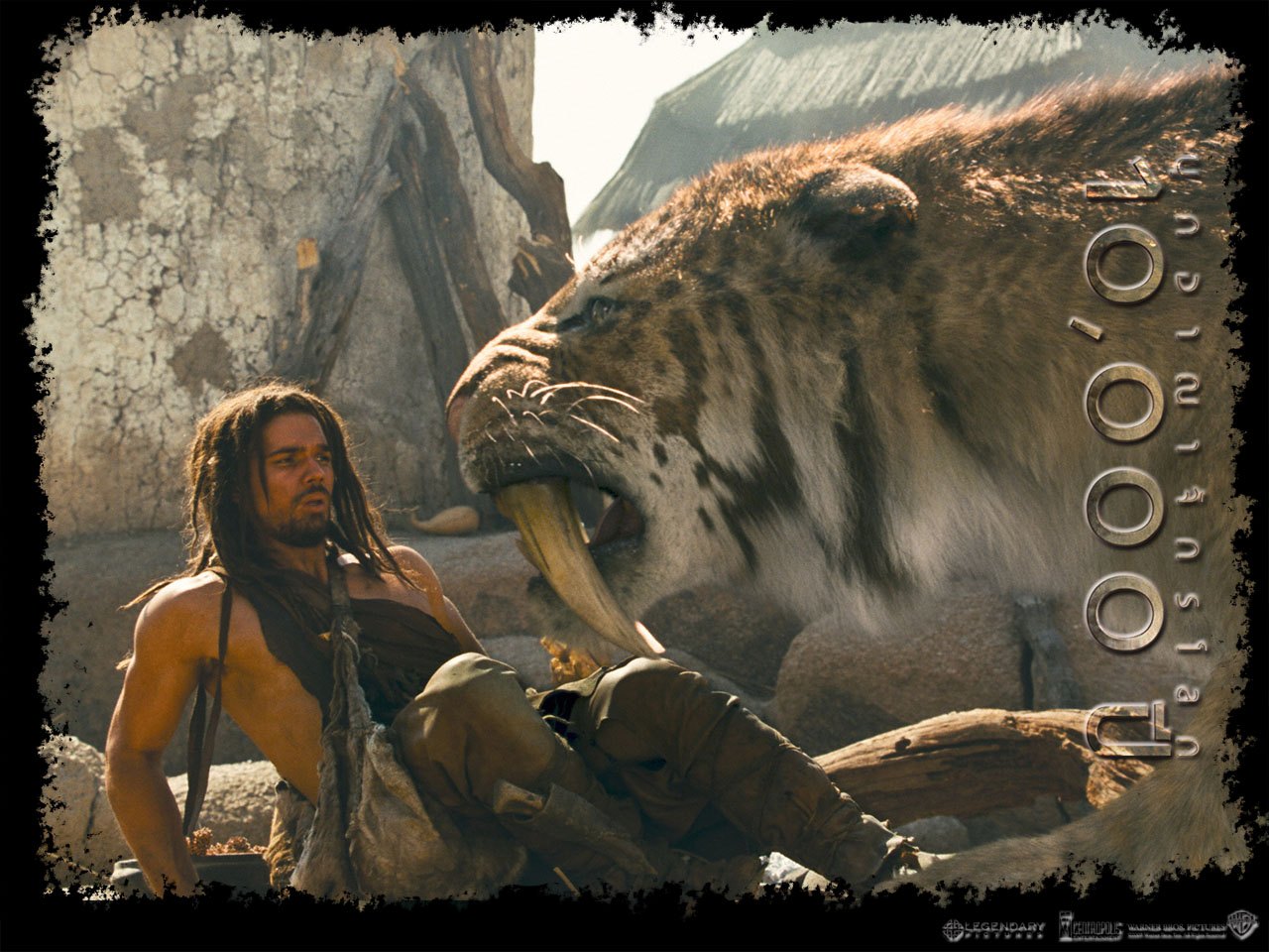 3d обои Стивен Стрейт (Д’Лех) с саблезубым тигром в фильме «10 000 лет до н.э.»  кино # 44846