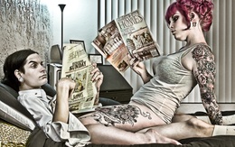 3d обои Мужчина и женщина читают газеты во время секса (Romantic homes, Business sunday)  ретушь