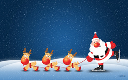 3d обои Дед мороз на коньках и олени (creat Sandall)  зима