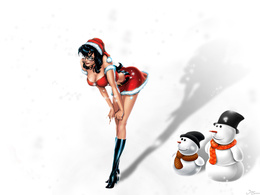3d обои Снегурочка нагнулась, а снеговики, воспользовавшись моментом, заглядывают ей под юбку  новый год