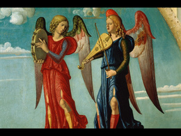 3d обои Ангелы с музыкальными инструментами  ангелы
