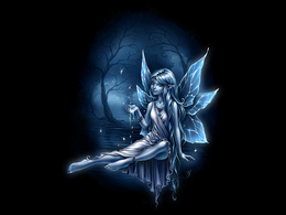 3d обои Эльфийка плещется лунной ночью, с ладони взлетают вверх волшебные искорки  эльфы