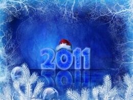 3d обои На надписи 2011 лежит шапка Деда Мороза  зима